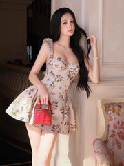 Floral Printed Square Neck Strap Mini Dress