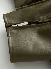 Green Pu Leather Zipper Jacket