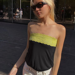 Black Lace Trim Tube Top