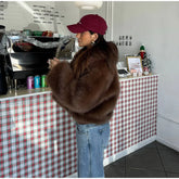 Brown Faux Fur Cropped Coat