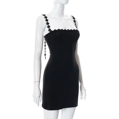 Black Flower Strap Bodycon Mini Dress