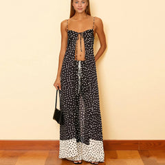 Black Dotted Slit Long Top And Maxi Skirt Set