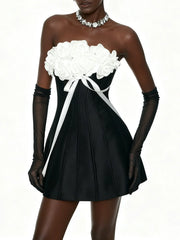 Rose Appliques Strapless Mini Dress