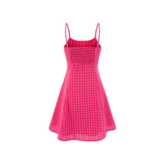 Pink Plaid Tie Up Babydoll Mini Dress