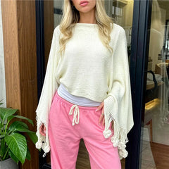 Tassel Knit Poncho Cape