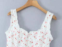 White Floral Print Frill Strap Mini Dress