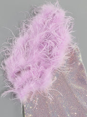 Purple One Shoulder Sequin Feather Mini Dress