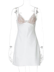 White Spaghetti Strap Lace Trim Mini Dress