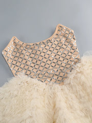 Strapless Rhinestones Mesh Tulle Puff Mini Dress