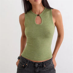 Green Round Neck Keyhole Cutout Sleeveless Knit Top