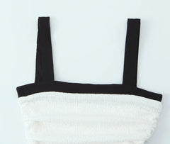 Ruched Puff White Textured Mini Dress