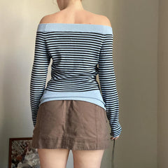 Striped Off Shoulder Long Sleeve Knit Top