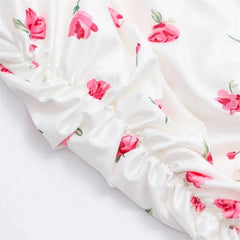 One Shoulder Floral Print Ruched Mesh Hem Maxi Dress