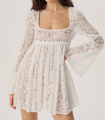 White Long Sleeve Lace Mini Dress