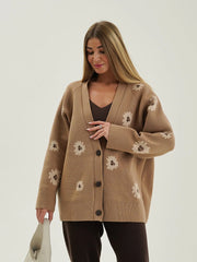 Flower Printed Knitted Cardigan