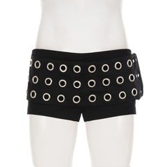 Black Metal Eyelets Tube Top And Low Waist Shorts Set
