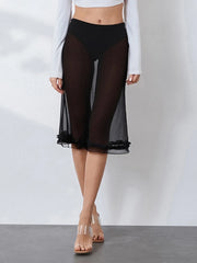 Sheer Low Rise Ruffled Hem Midi Skirt