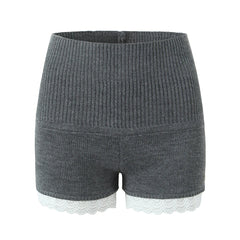 Grey Lace Trim Knit Cardigan And Shorts Set