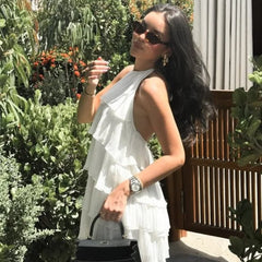Halter Cascading Ruffles Mini Dress