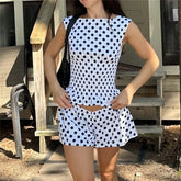 Polka Dot Smocked Sleeveless Tank Tops And Elastic Waist Shorts Matching Set