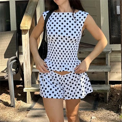 Polka Dot Smocked Sleeveless Tank Tops And Elastic Waist Shorts Matching Set