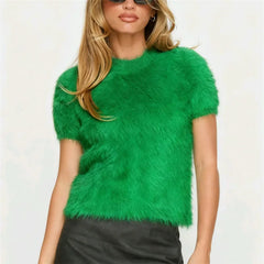 Fuzzy Cropped Short Sleeve Top