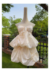Bow Knot Strapless Blouse And Mini Bud Skirt Set