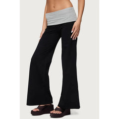 Folded Over Elastic Low Waist Contrast Color Wide Leg Sweatpants
