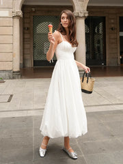 White Tie-Up Long Dress
