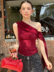 Slash Neck Off Shoulder Tie Up Top