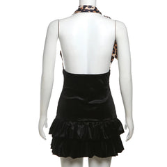 Leopard Print Tie Up Deep Neck Mini Dress