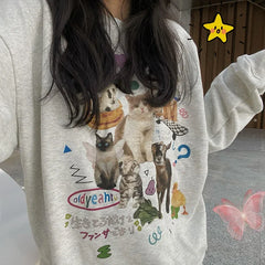 Cat Graphic Printed Sweatshirt