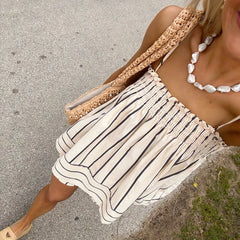 Striped Sleeveless Peplum Cami Top And Boxer Shorts Set