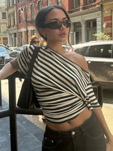 Diagonal Collar Striped T-shirt