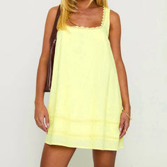Lace Trim Square Neck Babydoll Mini Dress