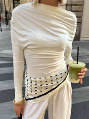 One-Shoulder Long-Sleeve Ruched Top