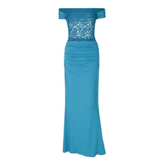 Blue Lace Patchwork Bodycon Long Dress