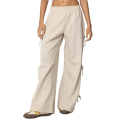Side Bow Tie Up High Waist Wide Leg Pants