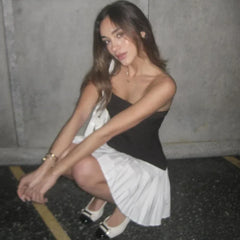 Black Strapless Mini Pleated Dress