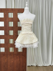 Sequin Bow Tie Tulle Hem A-line Strapless Mini Dress