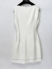 White Sleeveless O Neck Beaded Sequin Flower Mini Dress