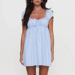 Strips Short Sleeve Babydoll Mini Dress