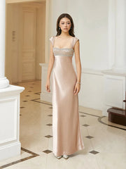 Stain Strap Patchwork Solid Maxi Dress