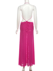 Pink Mesh Strappy Cut Out Maxi Dress