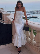 Polka Dot Strapless Tiered Hem Midi Dress