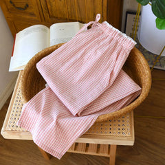 Cotton Plaid Wide Leg Pants