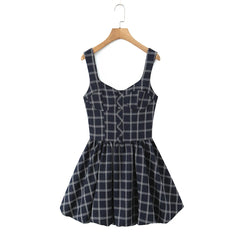 Blue Plaid Print Buttoned Tank Mini Dress
