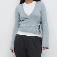 Fuzzy Tie Front Wrap Cardigan Top