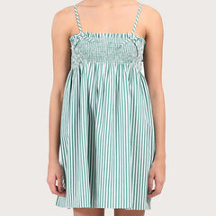 Striped Print Smocked Spaghetti Strap Babydoll Mini Dress