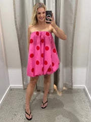 Sleeveless Polka Dot Puff Hem Mini Dress